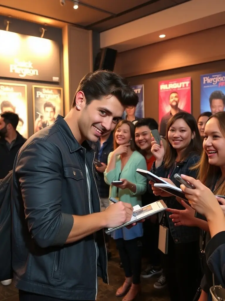 A photo of the album launch event for Pierrick Pedron's latest jazz album, showing the artist signing autographs and interacting with fans.